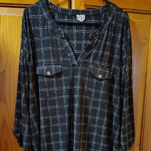 Anthropologie Naif Top Womens 2X Black and White Striped 3/4 Sleeve V-Neck